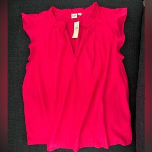 GAP Factory Womens Flutter Sleeve Blouse Hot Pink Fushia NWT Size Medium